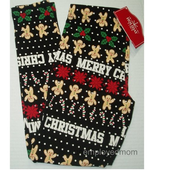 Girls Leggings Merry Christmas Long Pant Trousers Gingerbread Man Holy Holiday - Picture 1 of 6